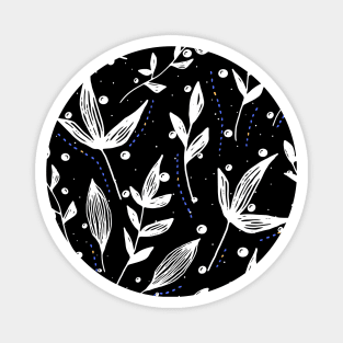 Black Background White Leaves pattern Magnet